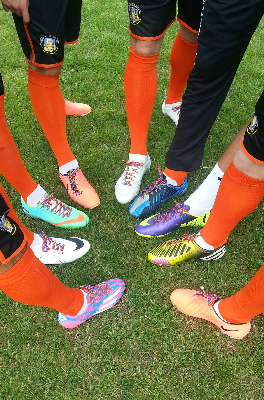 Gainsborough Trinty players pictured with rainbow laces on their boots